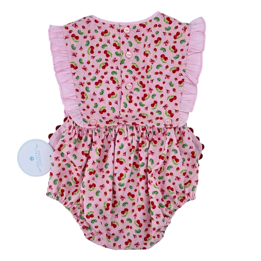 Edgehill Collection Pink Cherry Bow Ruffle Romper Baby Girl Size 3 Months - Picture 3 of 8